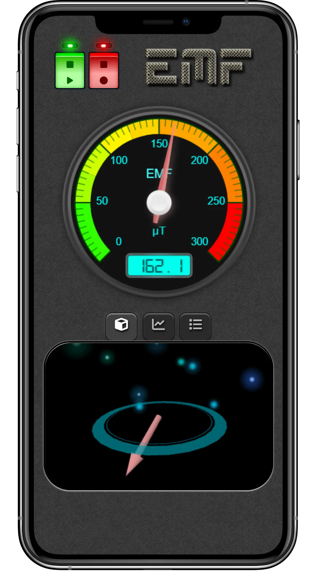 EMF Tracker - Main screen with 3D view