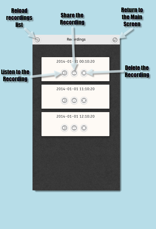 Image of the Ghost Radio recordings screen
